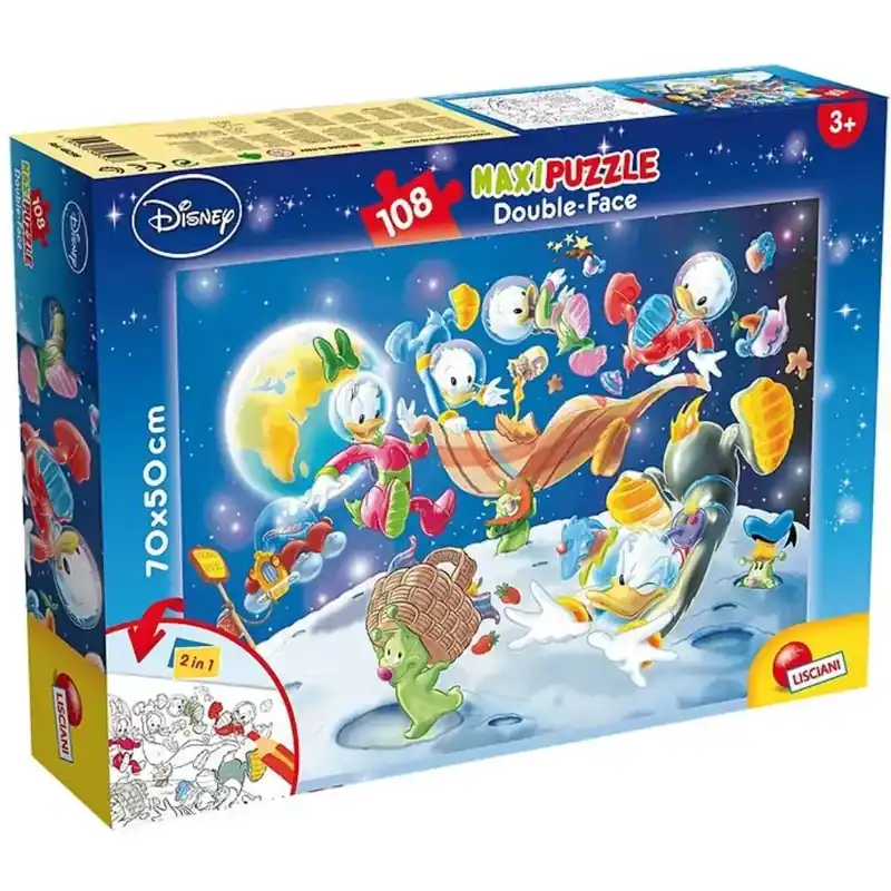 Biztonságos vásárlás Kacsamesék Donald az űrben 2 az 1-ben 108db-os puzzle és színező 70x50cm - Lisciani