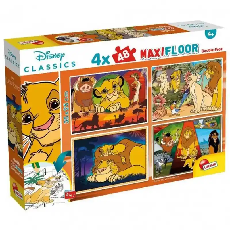 Oroszlánkirály 2 az 1-ben maxi 4x48db-os puzzle és színező 35x25cm - Lisciani Expressz kézbesítés