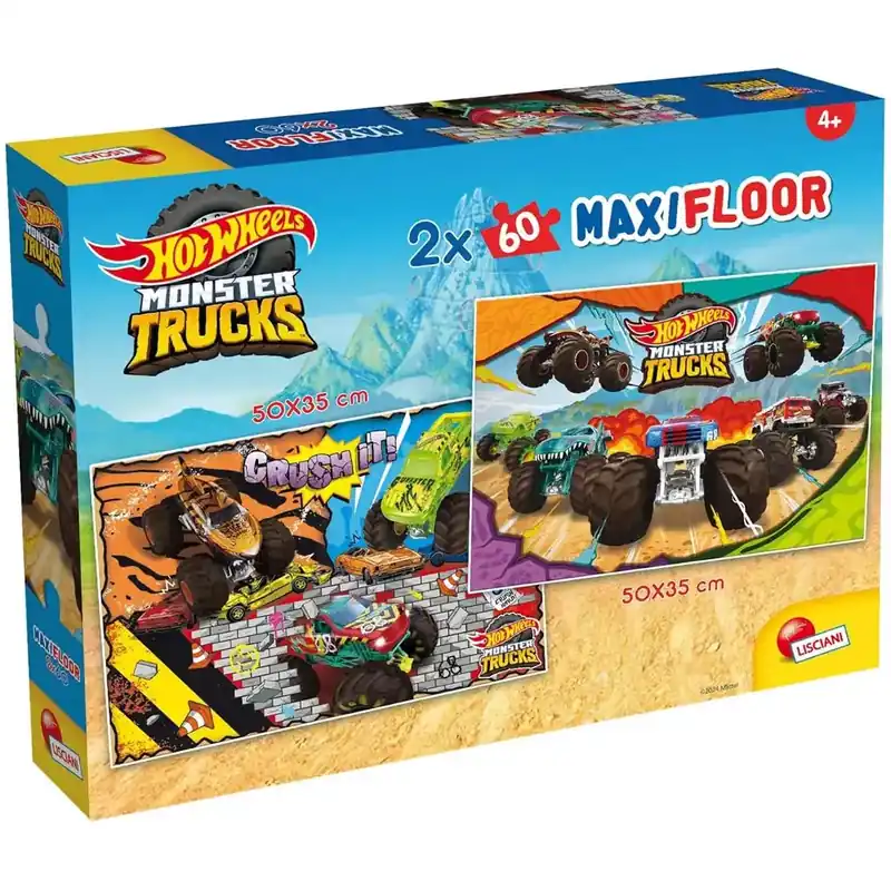 Hot Wheels Monster trucks 2 x 60db-os maxi padló puzzle 50x35cm - Lisciani Kedvezményes ár