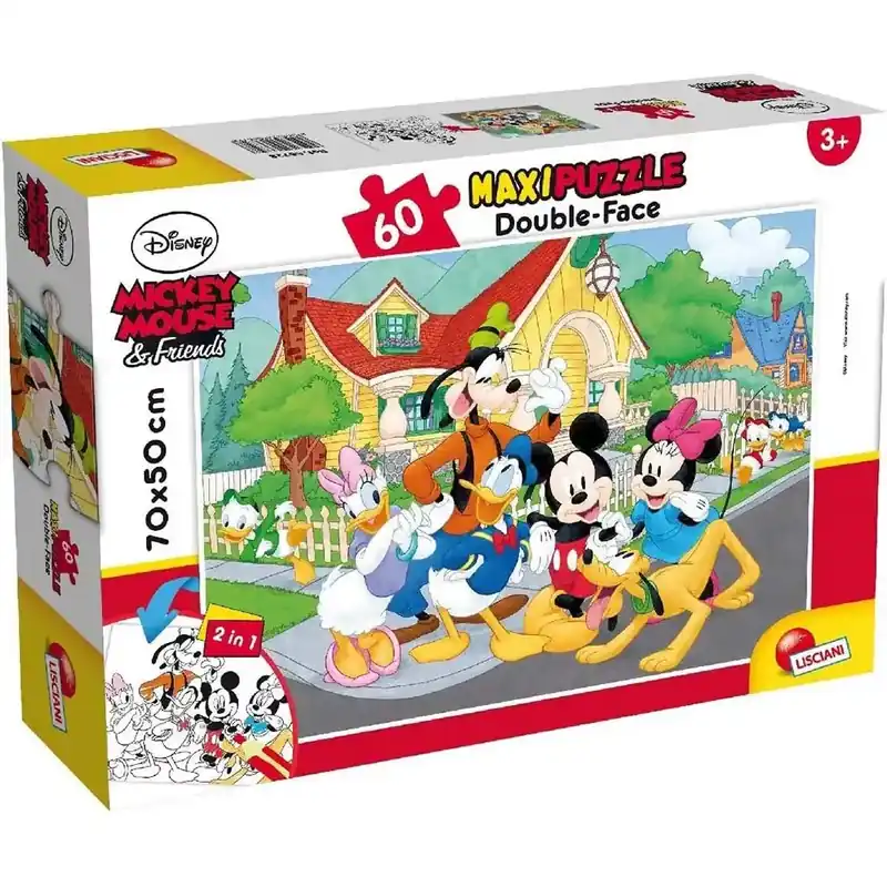 Szezonális akció Mickey egér és barátai 2 az 1-ben 60db-os maxi puzzle és színező 70x50cm - Lisciani