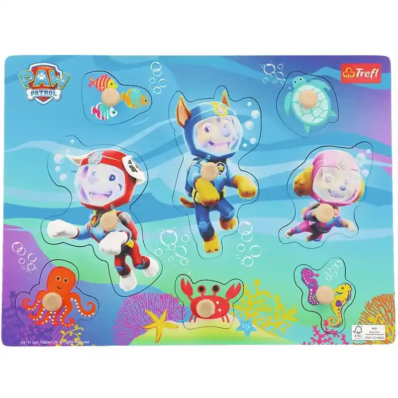 Expressz szállítás Mancs őrjárat búvárkutyusok bevetésen fa formaillesztő puzzle - Trefl