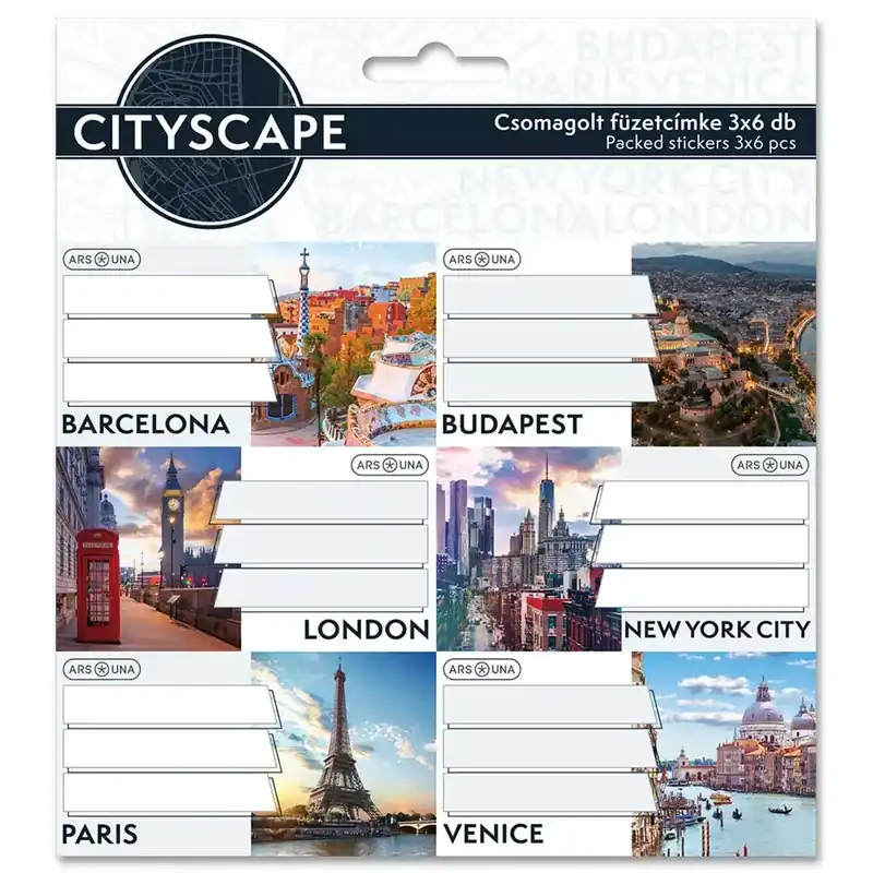 Ars Una Cityscape csomagolt füzetcímke 3x6 db-os Árcsökkenés