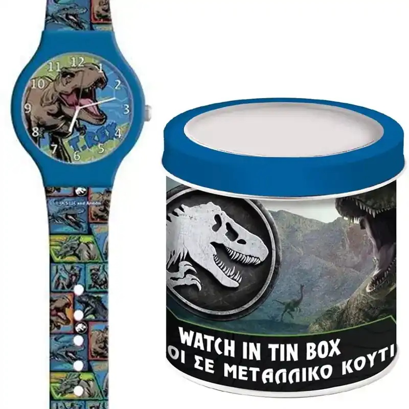 Végkiárusítás Luna Jurassic World dinós analóg karóra fém díszdobozban