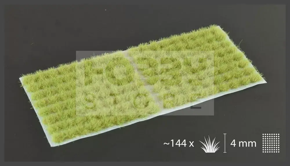 Azonnal elérhető Gamers Grass TUFTS Realisztikus Light Green - világoszöld színű fűcsomók diorámához-Small 144 darab (4 mm self-adhesive - LIGHT GREEN)