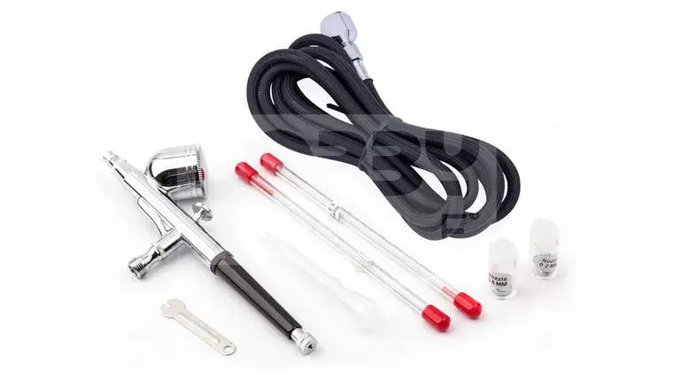 Vedd meg online FENGDA FE-130K Szórópisztoly készlet (Airbrush Gun Set) 0.2-0.3-0.5-ös dűznivel-tűvel és légkábellel FE-130K