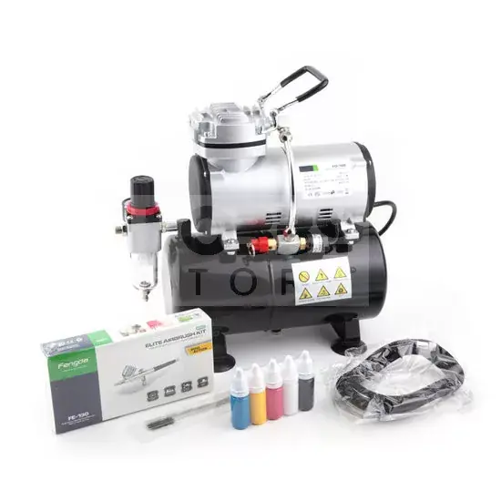 Azonnal elérhető Airbrush készlet egyhengeres mini levegőtartályos kompresszoral - Airbrush Set Fengda FD-130 with compressor FD186K