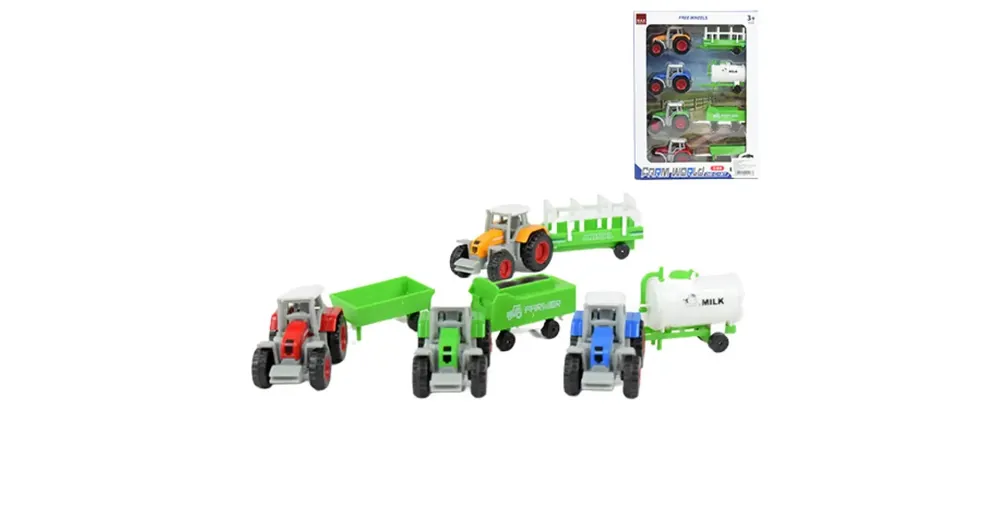 Farm World 4 db-os mezőgazdasági traktor szett utánfutóval 1/64 Legnépszerűbb