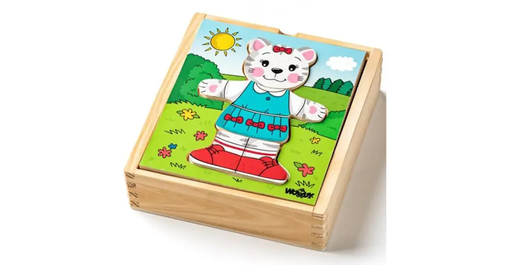 Öltöztethető cica fa puzzle 18 db-os – Woodyland Gyors kiszállítás