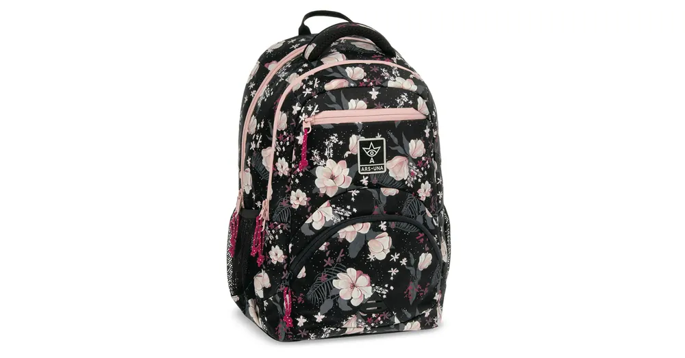 Ars Una Flowery Black virágos ergonomikus iskolatáska, hátizsák 33×45×24 cm Olcsóbb