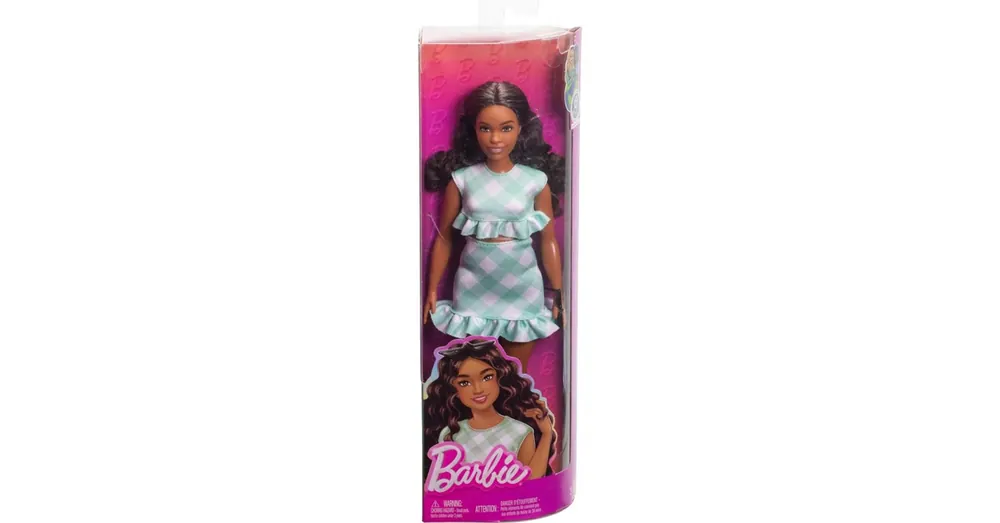 Barbie Fashionista stílusos baba zöld-fehér kockás ruhában – Mattel Olcsóbb