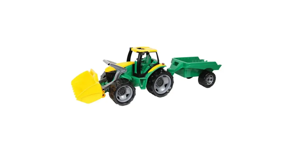 Nézd meg most LENA Óriás traktor homlokrakodóval és utánfutóval zöld/sárga 108 cm