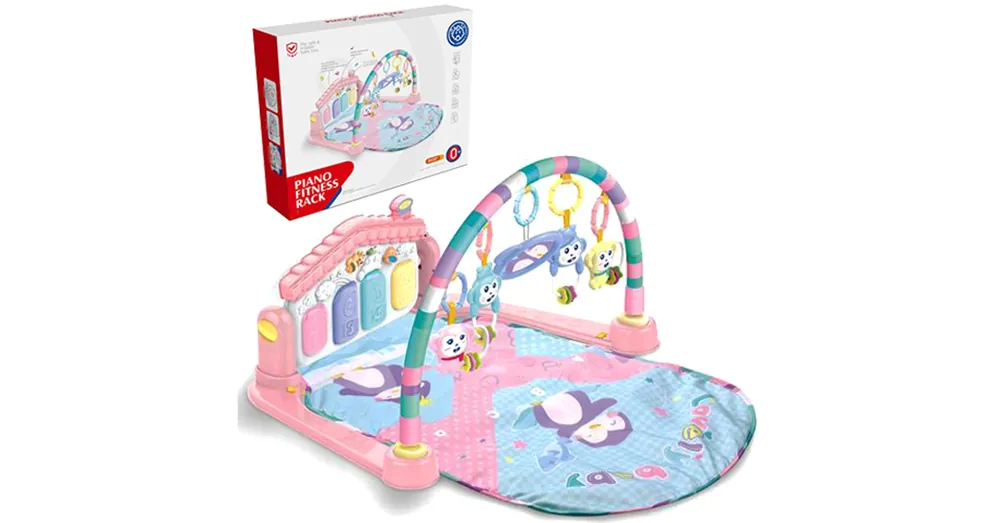Biztonságos vásárlás Baby fitness zenélő és foglalkoztató játszószőnyeg lábzongorával pink színben