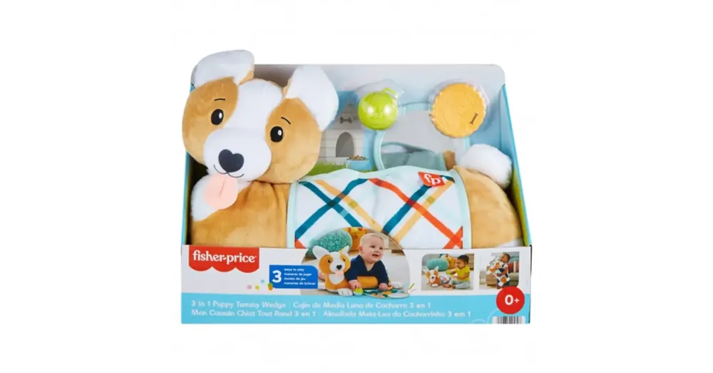 Gyors kiszállítás Fischer-Price Corgie Puppy Nőj velem pocakpárna csörgővel, rágókával és tükörrel – Mattel