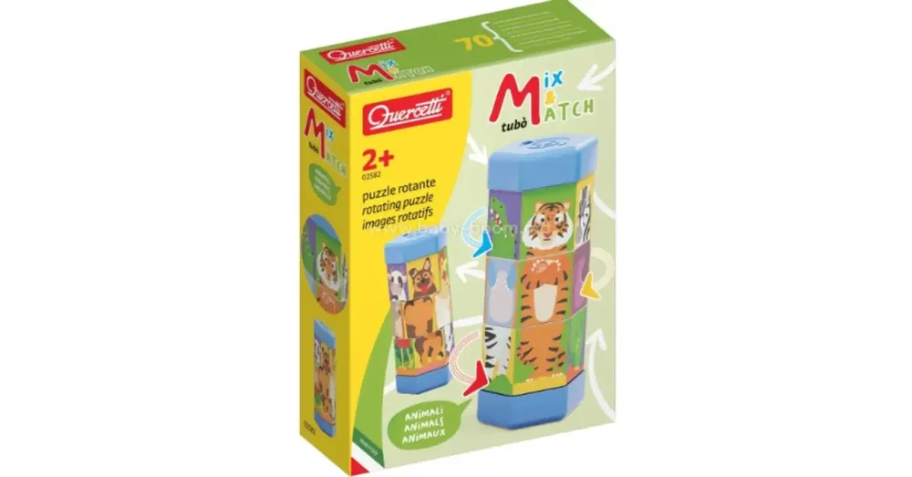 Csak ma Quercetti Tubo Mix Match állatok forgatható puzzle játékhenger