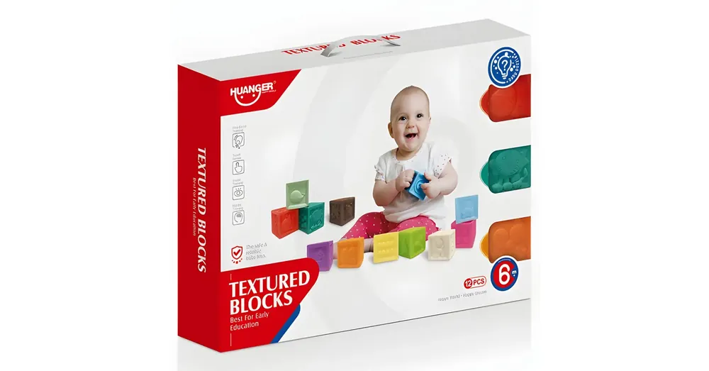 Prémium Happy World 12 db-os tapintásfejlesztő puha építőkocka szett