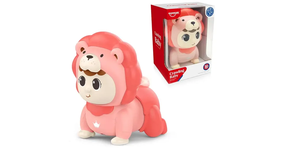 Prémium Happy World Kúszó-Mászó Baba oroszlán jelmezben pink színben 13×17 cm