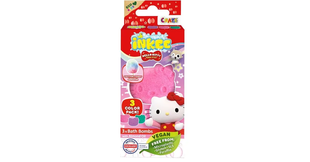 Kedvezményes ár Craze Inkee Vegán fürdő bomba formák – Hello Kitty vattacukor aromával 3 db-os