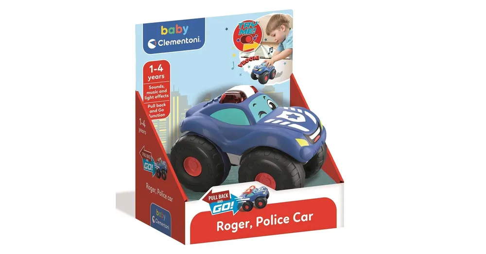 Azonnali szállítás Roger, hátrahúzós baby rendőrautó hanggal és fénnyel – Clementoni
