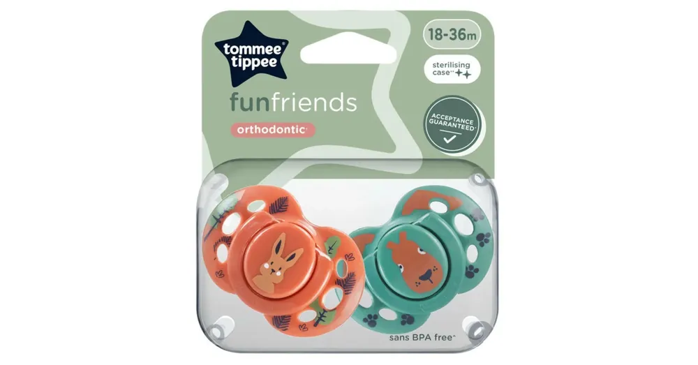 Csak ma Tommee Tippee FunFriends 2 db-os ortodontikus cumi szett több változatban (18–36 hó)