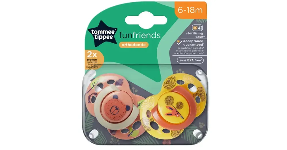 Tommee Tippee Fun Friends játszócumi 2 db-os szett (6–18 hó) Újdonság