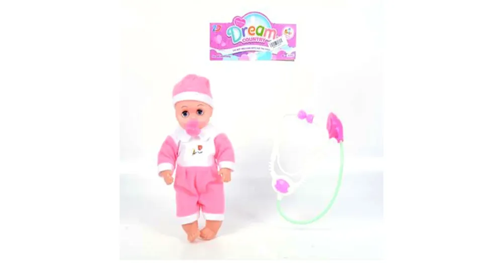 Rózsaszín ruhás baba sztetoszkóppal 31 cm Legjobb ár