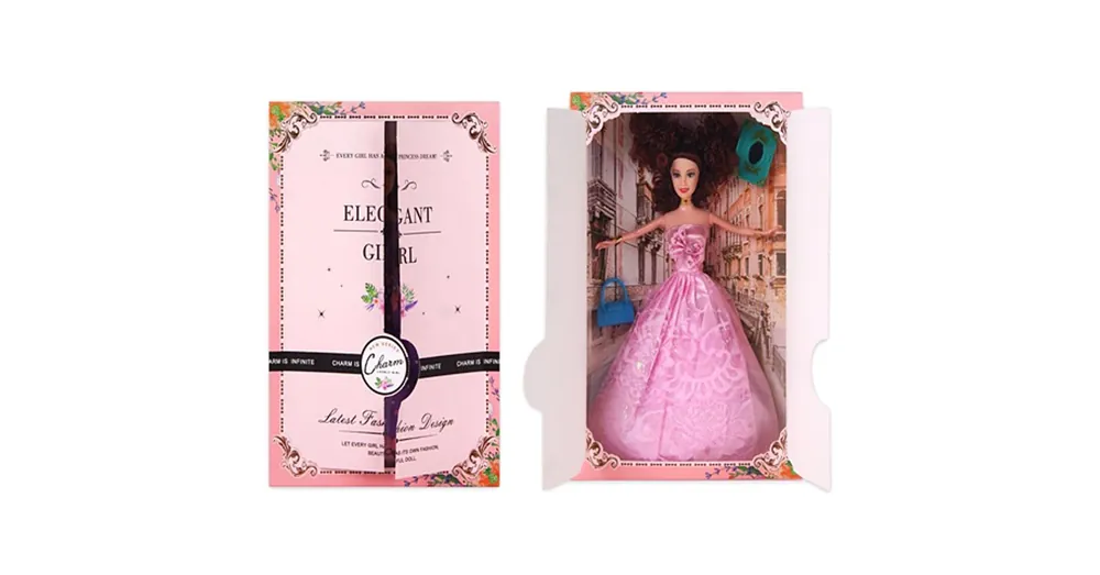 Elegáns Divatbaba kiegészítőkkel rózsaszín ruhában 30 cm Kiárusítás