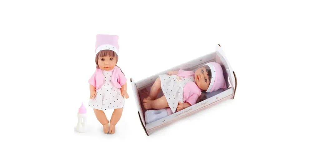 Pisilő baba csillagos ruhában hanggal és kisággyal 30 cm Kedvezményes ár