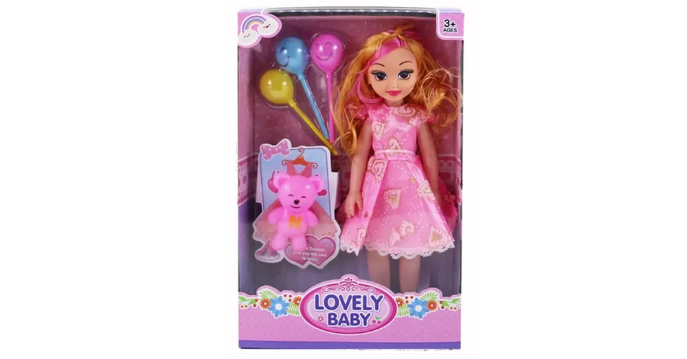Alacsony ár Lovely Baby rózsaszín ruhás baba kiegészítőkkel és hanggal 46 cm