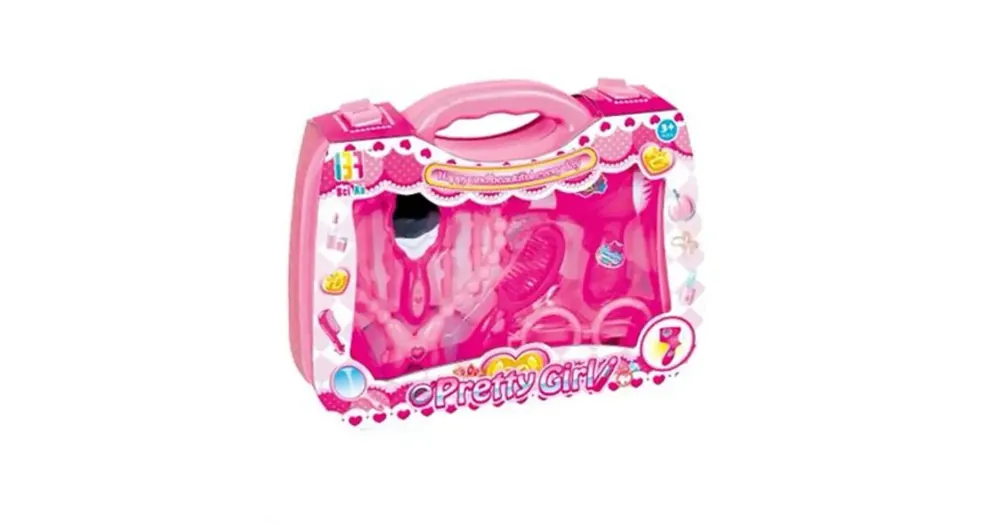 Gyors szállítás Pretty Girl pink szépségszett hordozható bőröndben szemüveggel és kiegészítőkkel