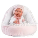 Vedd meg online Llorens Mimi 42 cm-es síró kislány baba pink ruhában bölcsővel