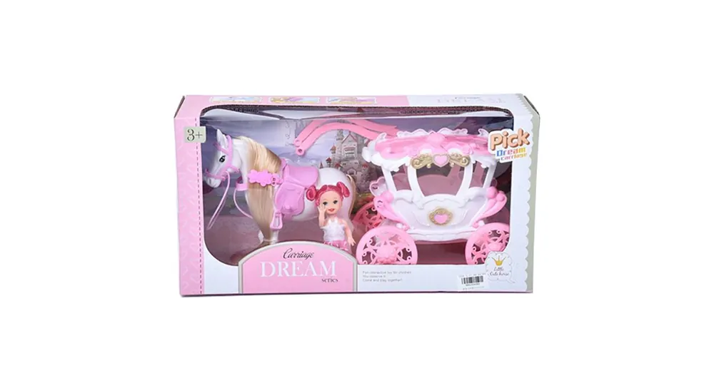 Újdonság Álom hintó szett lóval és 7,5 cm-es babával pink-fehér színben
