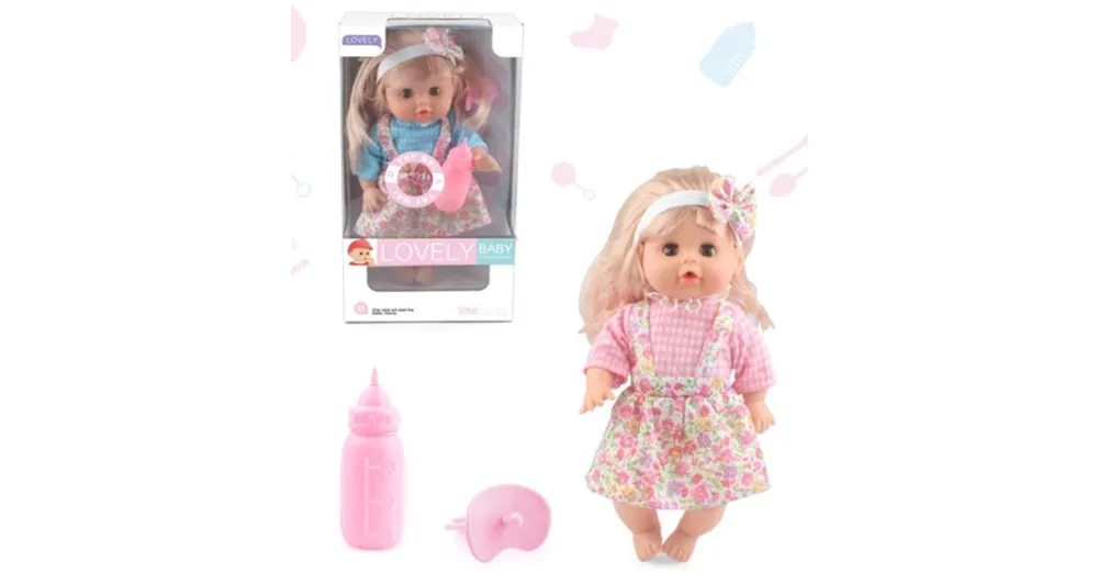 Népszerű Sweet Baby baba szőke hajjal nyári ruhában, hanggal és cumikkal több változatban