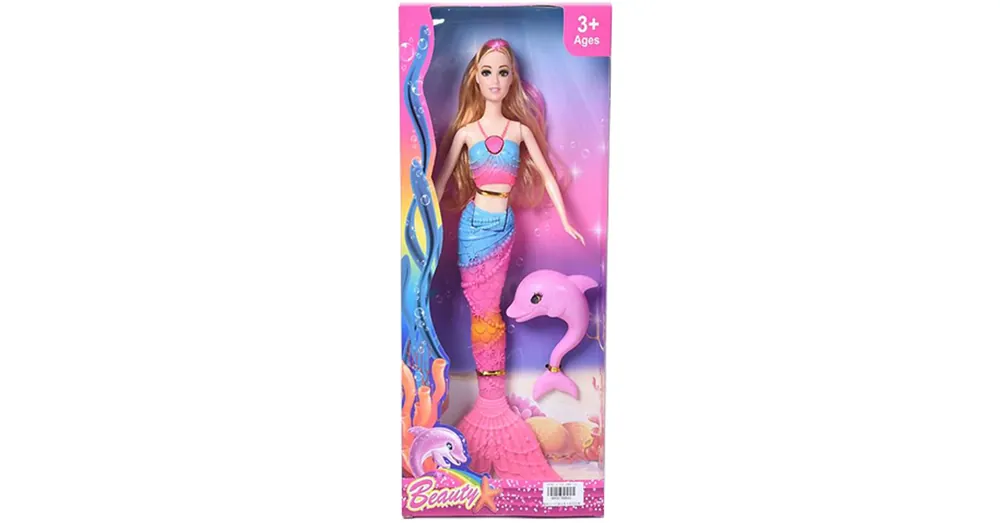 Szőke hajú sellő baba delfinnel 30 cm Kedvezményes ár