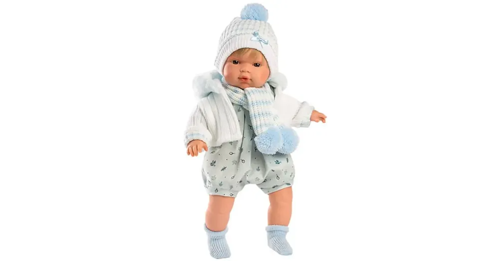 Llorens Sasha 38 cm-es síró baba kék-fehér sapiban Ajánlat