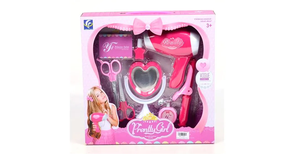 Gyors kiszállítás Pretty Girl pink fodrász szett ollóval és hajszárítóval