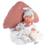Újdonság Llorens Mimi Llorana 42 cm-es síró újszülött baba gomba formájú párnával