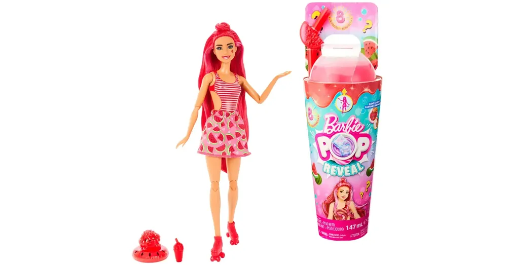 Rendeld meg most Barbie Slime Reveal – Dinnye meglepetés baba gyümölcsös szettben Piros hajjal – Mattel