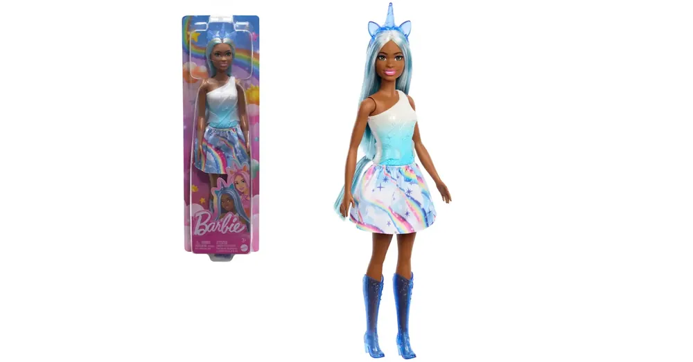 Korlátozott ajánlat Barbie Dreamtopia Unikornis baba kék szivárványos ruhában – Mattel