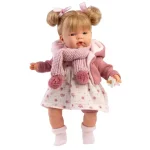 Llorens Joelle 38 cm-es baba hanggal kötött kabátban sállal Ajánlat