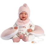 Llorens Mimi 42 cm-es baba hanggal, pocak párnával macis ruhában Gyors szállítás
