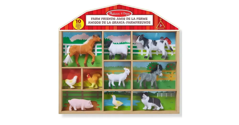 Alacsony ár Farm állatai 10 db-os figura szett fa tárolóban – Melissa Doug