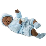 Afroamerikai csecsemő baba kék ruhában 45 cm-es Kedvezményes ár