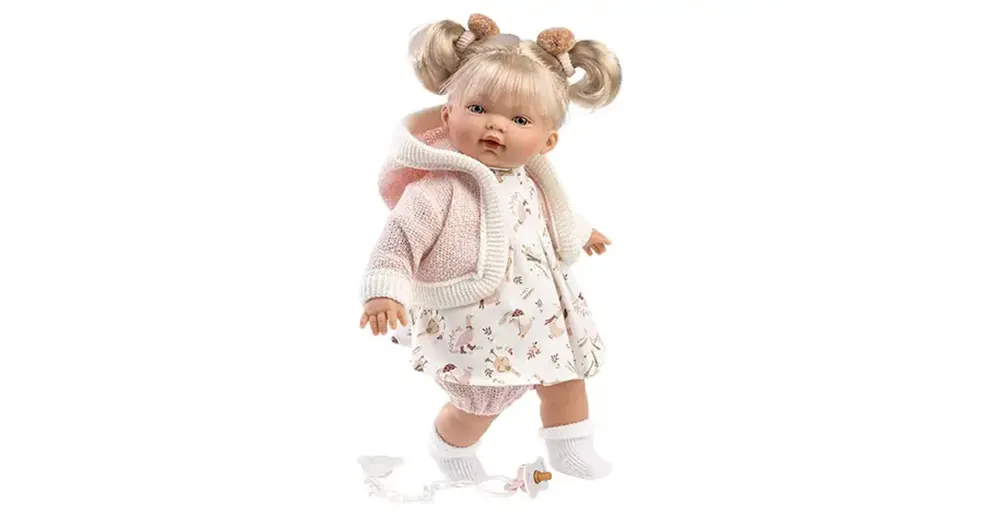Azonnali szállítás Llorens Roberta síró baba cumival, rózsaszín ruhában 33 cm
