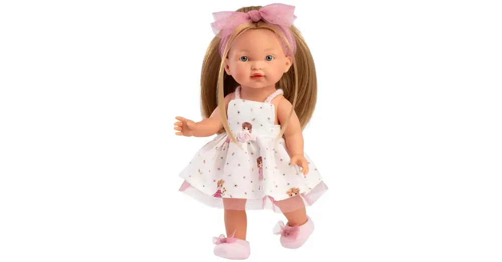 Szezonális akció Llorens Valeria 28 cm-es baba mintás szoknyában