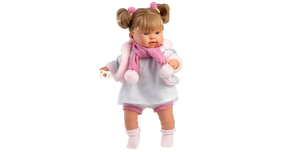 Llorens Alexandra 42 cm-es síró baba cumival rózsaszín bojtos sállal Bestseller