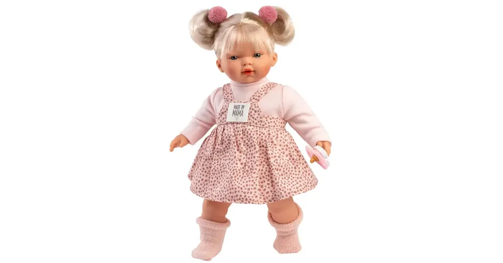 Olcsóbb Llorens Roberta 33 cm-es síró baba cumival pöttyös ruhában