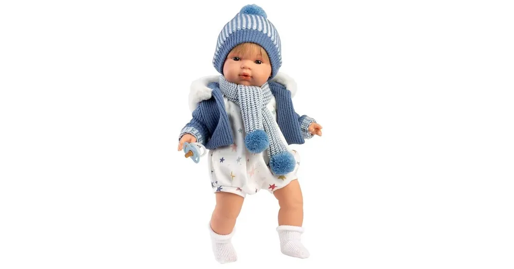 Llorens Sasha 38 cm-es síró baba cumival kék kabátban bojtos sállal Legjobb ár