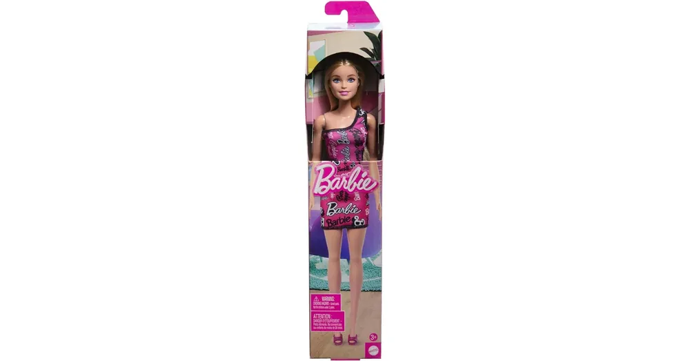 Akció Barbie Chic szőke divatbaba rózsaszín, Barbie feliratú ruhában – Mattel