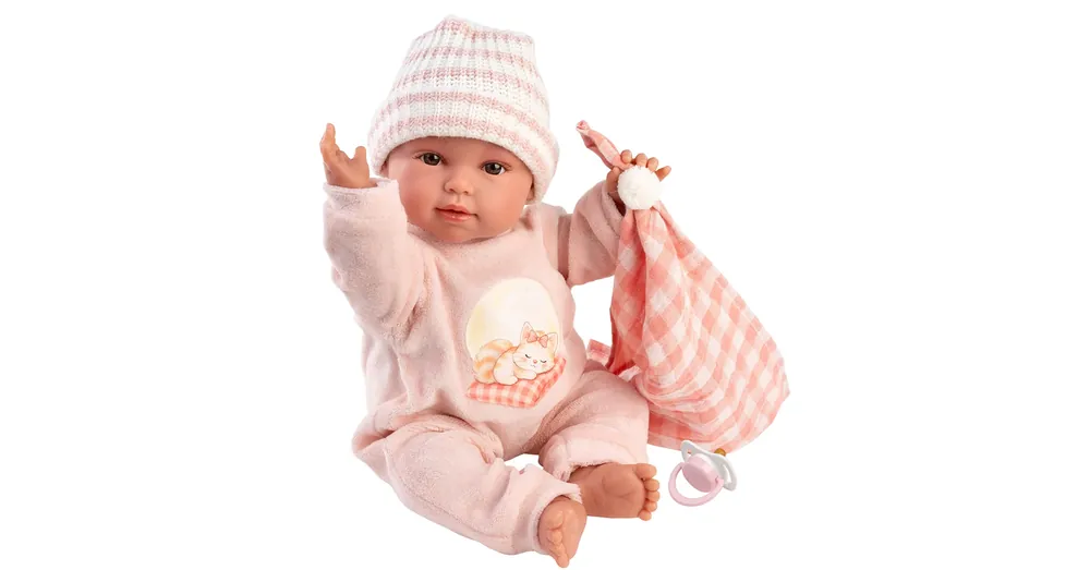 Llorens Olivia 38 cm-es síró baba kockás takaróval Szuper ajánlat