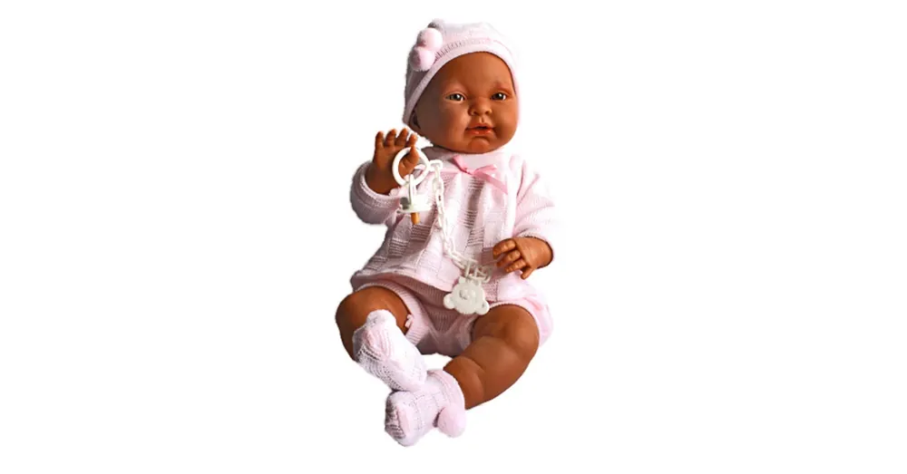 Kreol csecsemő baba rózsaszín ruhában 45 cm Azonnal elérhető